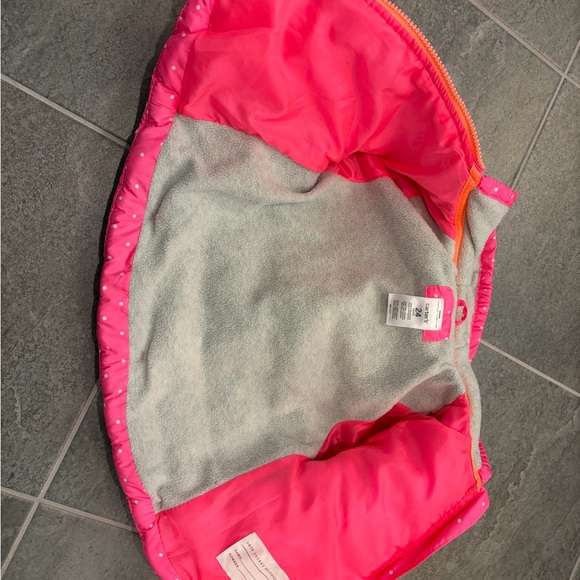 USED 24mo girls puffy snowsuit, Carter’s, pink/gray winter jacket & overalls - Picture 12 of 16